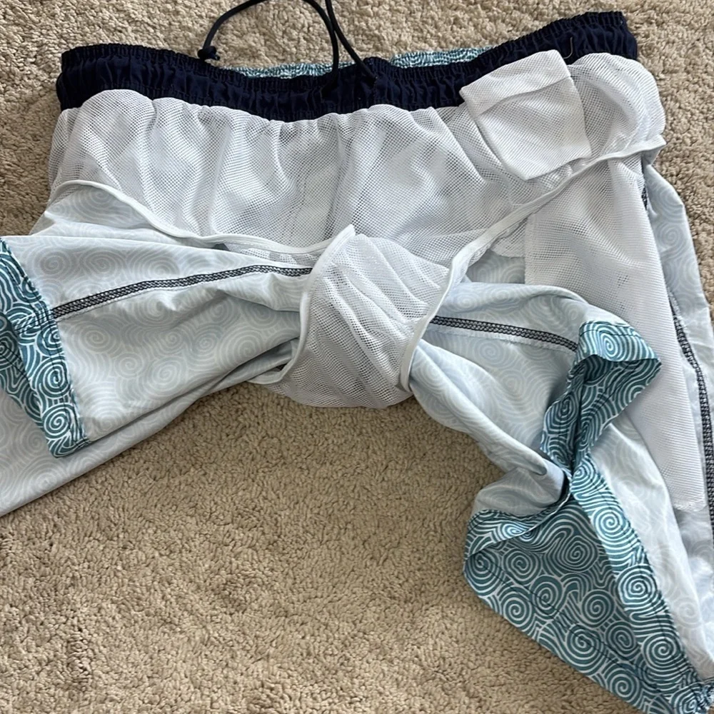 Nat Nast Swim‎ Trunks Blue and White Geometric Design Drawstring Waist Lined XL